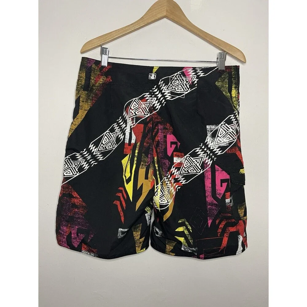 Body glove Men's 34 Black Neon Print Board Shorts 9